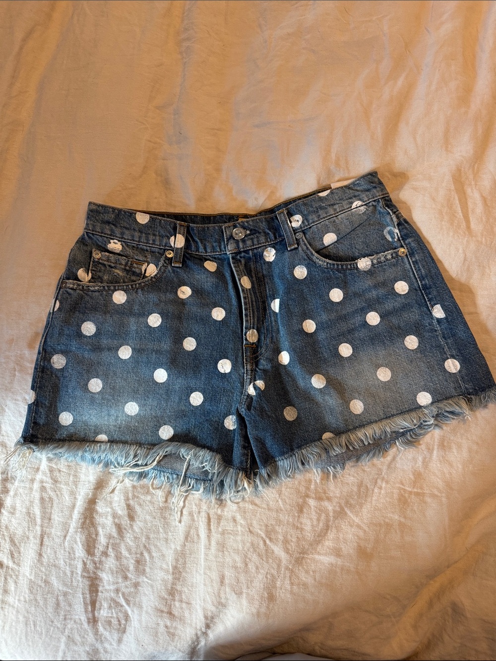 NWT 7 for all Mankind Polka Dot Denim Cutoff Shorts Sz29/8